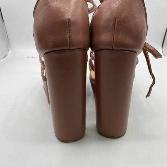 A XYD Brown Strappy Platform Club Open Toe Dress Chunky High Heel Sandals - Picture 8 of 11